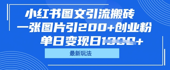 小红书图文引流搬砖,一张图片引200+创业粉,单日变现日数张-九一好资源