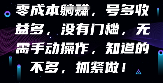 零成本全自动，号多收益多，没有门槛，无需手动-九一好资源