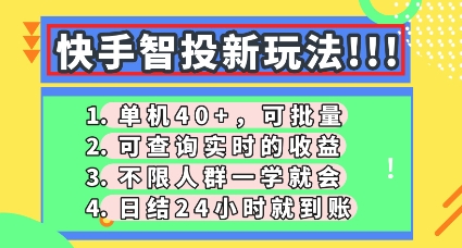 快手智投新玩法,单机日入40+,可批量,可查询实时收益,零门槛【揭秘】-九一好资源