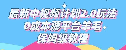 最新中视频计划2.0玩法,0成本薅平台羊毛,保姆级教程-九一好资源