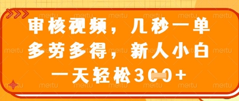 最新审核视频,几秒一单,多劳多得,新人小白一天轻松3张【揭秘】-九一好资源
