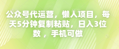 公众号代运营,懒人项目,每天5分钟复制粘贴,日入3位数 ,手机可做-九一好资源