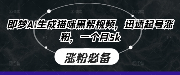 即梦AI生成猫咪黑帮视频,迅速起号涨粉,一个月5k-九一好资源