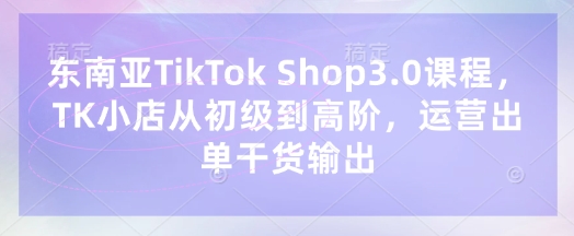 东南亚TikTok Shop3.0课程,TK小店从初级到高阶,运营出单干货输出-九一好资源