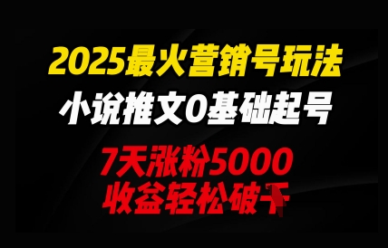 2025最火营销号玩法:小说推文0基础起号,7天涨粉5000,收益轻松破k-九一好资源