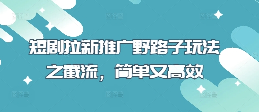 短剧拉新推广野路子玩法之截流，简单又高效-九一好资源