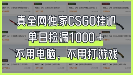 真全网独家CSGO挂G,单日捡漏1k+【揭秘】-九一好资源