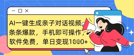AI一键生成亲子对话视频,条条爆款,一部手机即可操作,单日变现数张-九一好资源