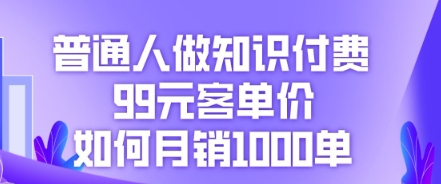 普通人做知识付费,99元客单价如何月销1000单-九一好资源